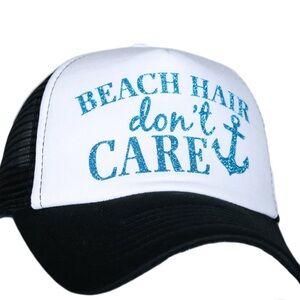 New Aqua “Beach Hair” Trucker Hat Ball Cap Adjustable Black & White